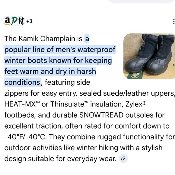 Kamik Men's Champlain 3 Winter Boots  HEAT-MX  -40 F  Pull On  Side Zippers  12W - Picture 10 of 15
